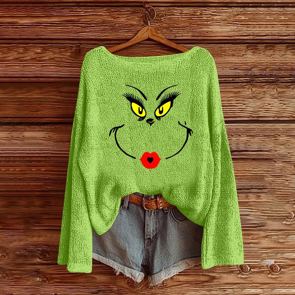 Julegensere for kvinner Strikkegenser Søt skjorte Høst Rund hals Genser Topper