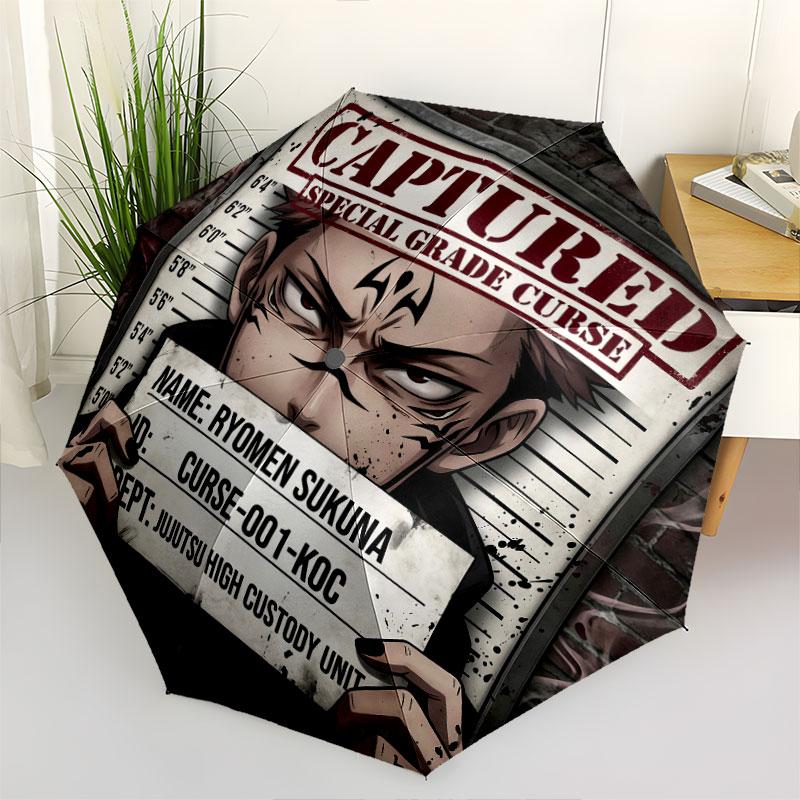 1 PC Automatic Folding Umbrella - Jujutsu Kaisen Pattern Portable Foldable Design With 8 Ribs Christmas Birthday Gifts