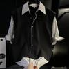 Summer Men's Patchwork Striped New Short-sleeved Shirt Fake Two-piece Design Casual Loose Versatile Shirt