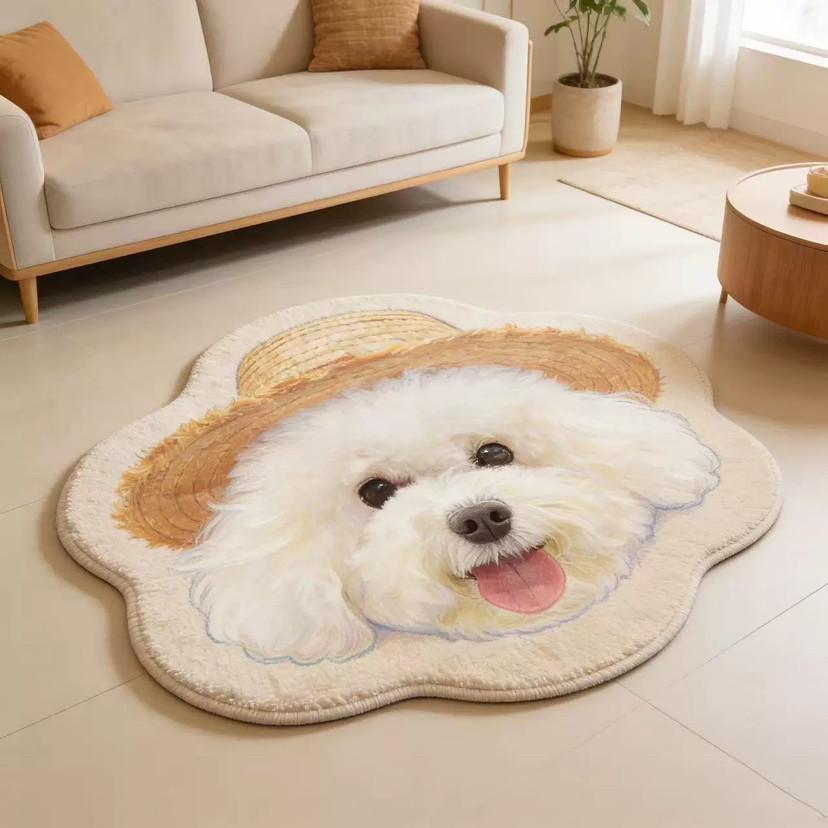 French Bulldog Portrait Shaped Rug Non Slip Washable Plush Floor Mat Realistic Dog Bedside Carpet Pet Lover Home Decor