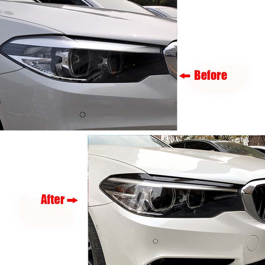 Für BMW 5 G30 525i 530i 2017-2020 ABS Frontscheinwerfer-Augenbraue Autoaufkleber Äußere Modifikationsabdeckung Schwarze/Carbon-Look Aufkleber