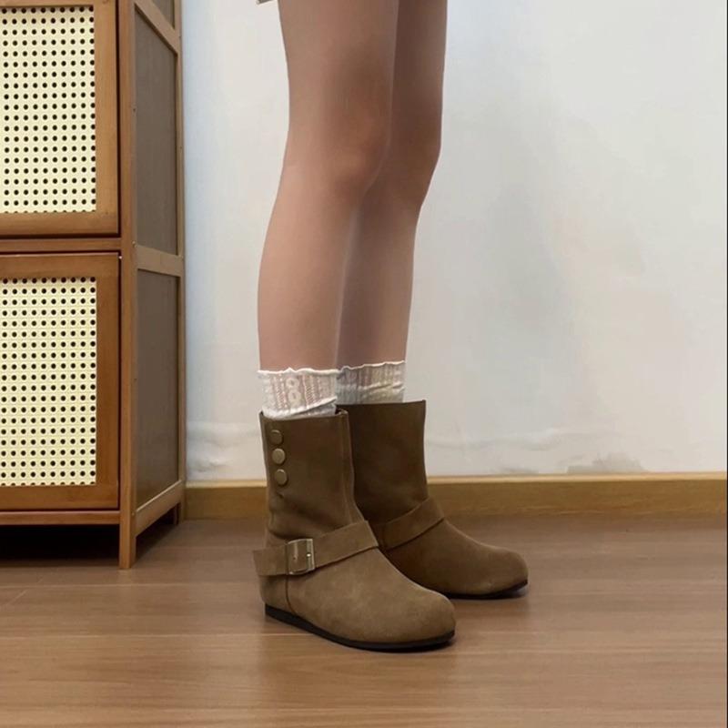 

Версия из коровьей кожи~ ретро ковбойские сапоги женские новые осенние сапоги средней высоты на толстой подошве с наборным каблуком 40 хаки