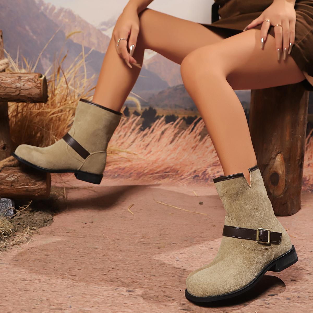 

2024 New Outdoor Snow Ankle Boots Women Casual Flats Shoes Brand Designer Fashion Walking Motorcycle Boots Winter Botas Mujer 35 бежевый