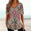 Summer V-neck 3D Retro Printed Top Fashionable Casual Short Sleeved Women's T-shirts