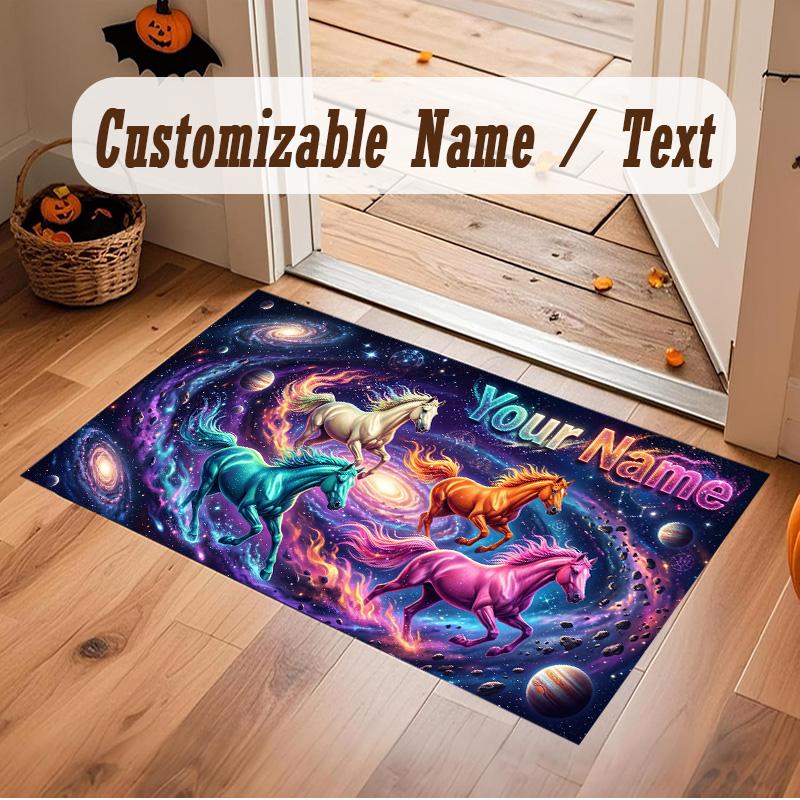 Horse Theme Soft Crystal Velvet Rug Custom Name & Text Print Non Slip Floor Rug for Bedroom Living Room