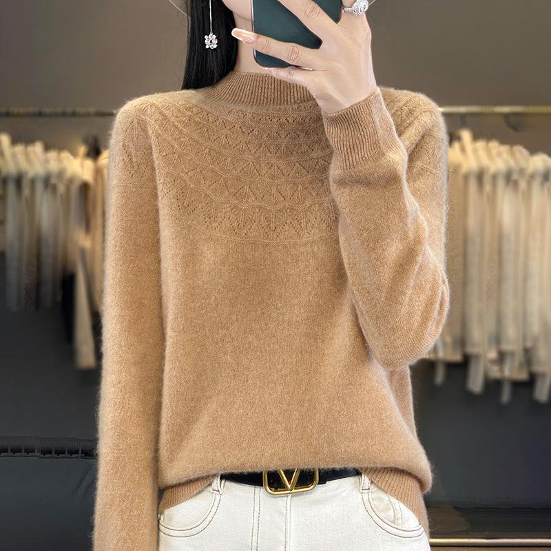 Cross-Border Autumn/Winter Women's Slim Fit Trendy Semi-High Neck Soft Knit Sweater.