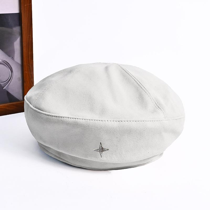 Silver Label Retro Four Point Star Beret Hat for Women In Autumn and Winter Casual Versatile Painter Hat British Style Face Small Pumpkin Hat
