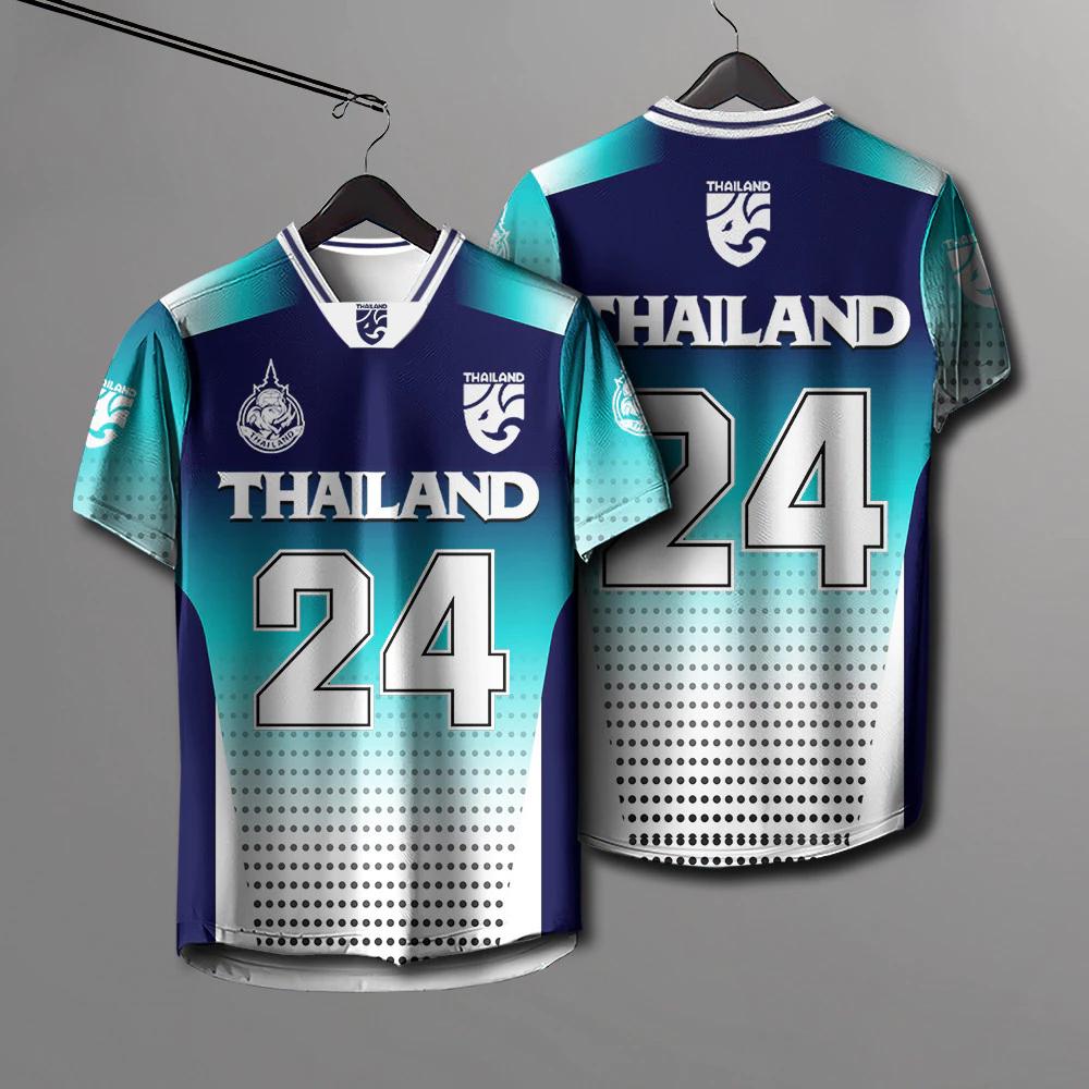 THAILAND Football Soccer V Neck Color Vintage Shirt National Elephant Logo Badge Unisex Men Women JERSEY Print Quick Dry Short Sleeve Uniform