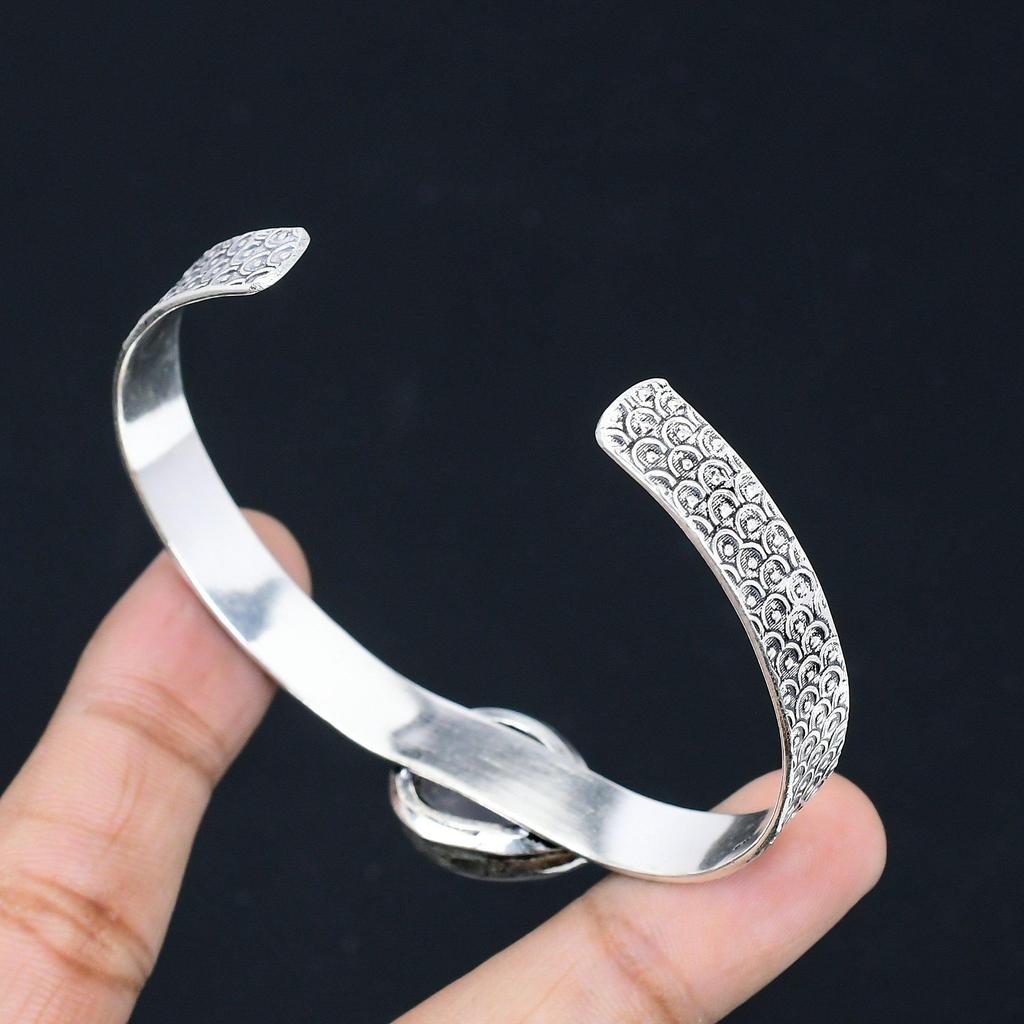 Sterling Silver Natural Rose Quartz Mother Heart Chakra Wedding Bangle Bracelet