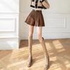 Women's High Waist Khaki Corduroy Pleated Wide Leg Shorts - Spring/Autumn 2025