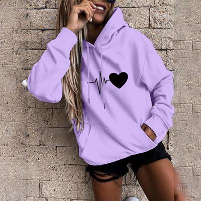 Women's Sweatshirts Long Sleeve Sports Blouse Autumn Fashion Heart Print Hoodies Tops Solid Casual Loose Hooded Sweatshirt