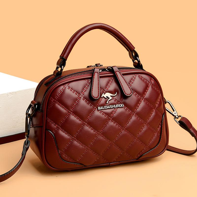 Modische rautenförmige Damenhandtasche Doppelreißverschluss Einfarbig Retro Umhängetasche für Damen