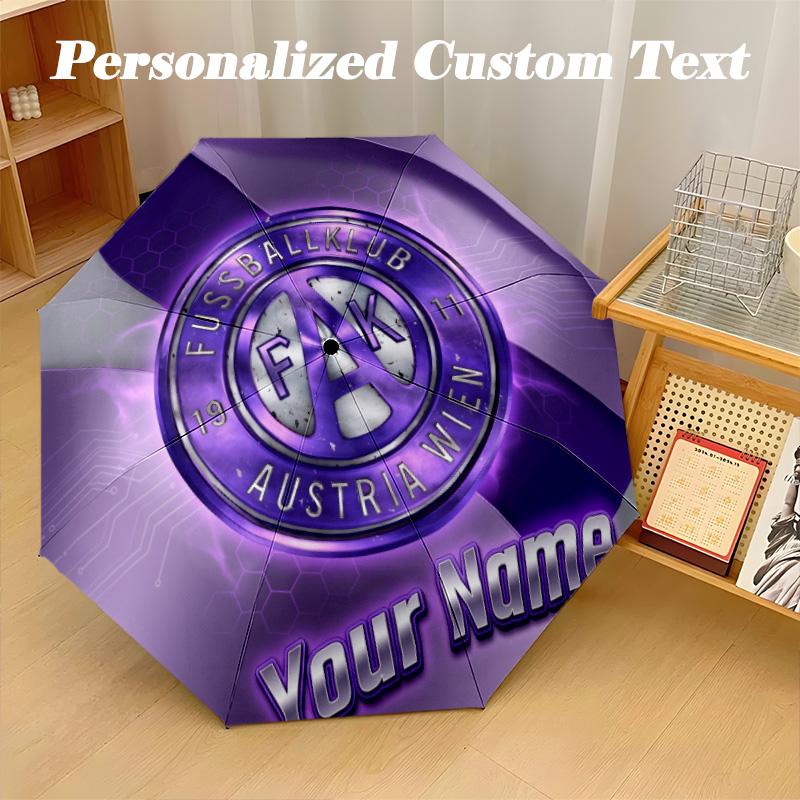 8 Rib Auto Folding Umbrella Austria Wien FC Print Custom Name Text Portable Rain Gear