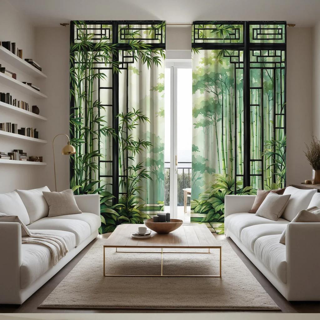 Set Of 2 Vikama Green Polyester Printed Curtains Living Room Bedroom Home Decoration Curtain Light Blocking With Rod Pocket Ideal For Great