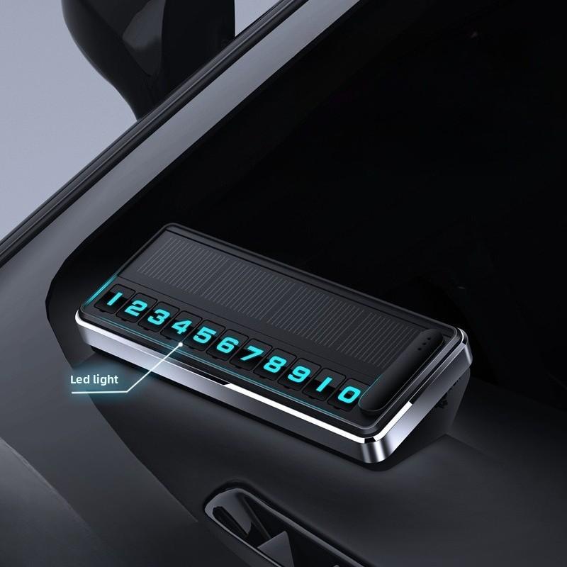 Temporary Parking Card Solar Car Phone Number Plate Led Lighting Hidden Plates Car Park Stop Multiple Number Parking Gadgets серебряный