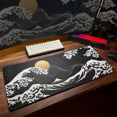 VIKAMA Black Wave Table Mat Black Game Mouse Pad Mat Anti-Slip Mat Desktop Carpet Game Handle Desktop Gadget Mouse Pad