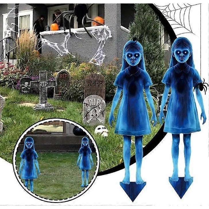 Scary Twins Ghost Ornament Halloween Silhouette Yard Signs with Stakes, Outside Yard Decor