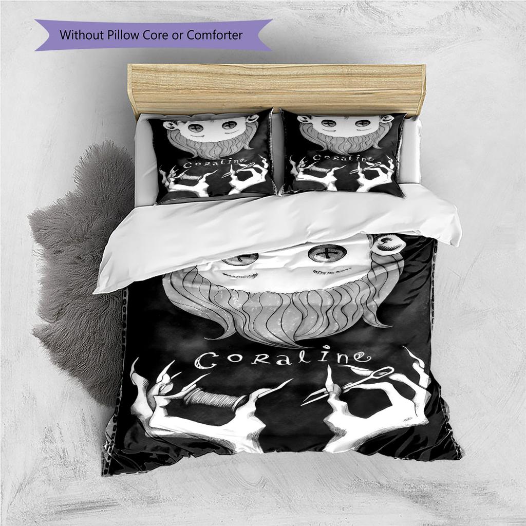 Coraline Pattern Bedding Home Decoration Birthday Gift ( 1 Duvet Cover + 2 Pillowcase, Without Core),fan Merchandise.