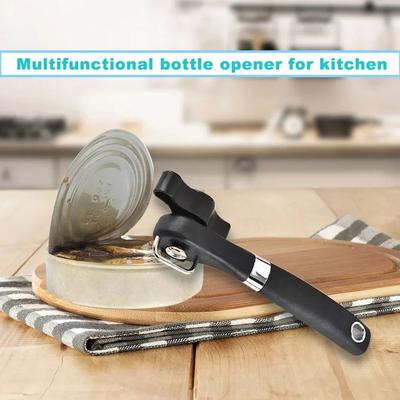 Kitchen Safe Home Cut Can Opener Kitchen Black Stainless Steel Hand-actuated Can Opener Handheld Food Grade Cutting Can Opener