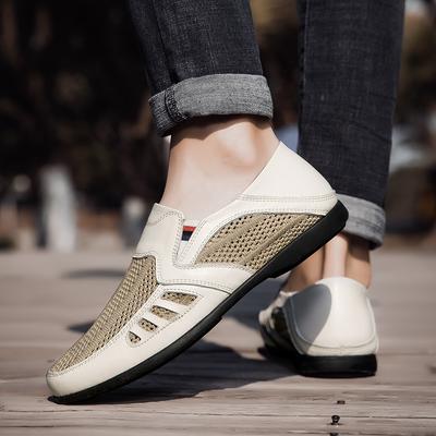 Moda Moda Verano Malla Transpirable Hombre Zapatos Clásicos Slip-on Mocasines de Cuero Hombre Casual Planos Zapatos de Verano para Conducir Mocasines para Caminar