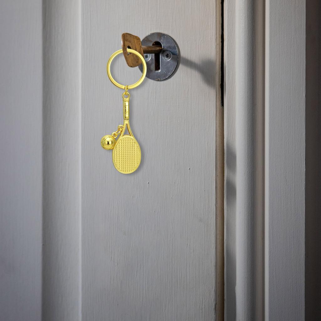 Sporty Zinc Alloy Keychain Featuring Hollowed Tennis Racket Designs Vacuum Electroplated Finish Collector's Accessory