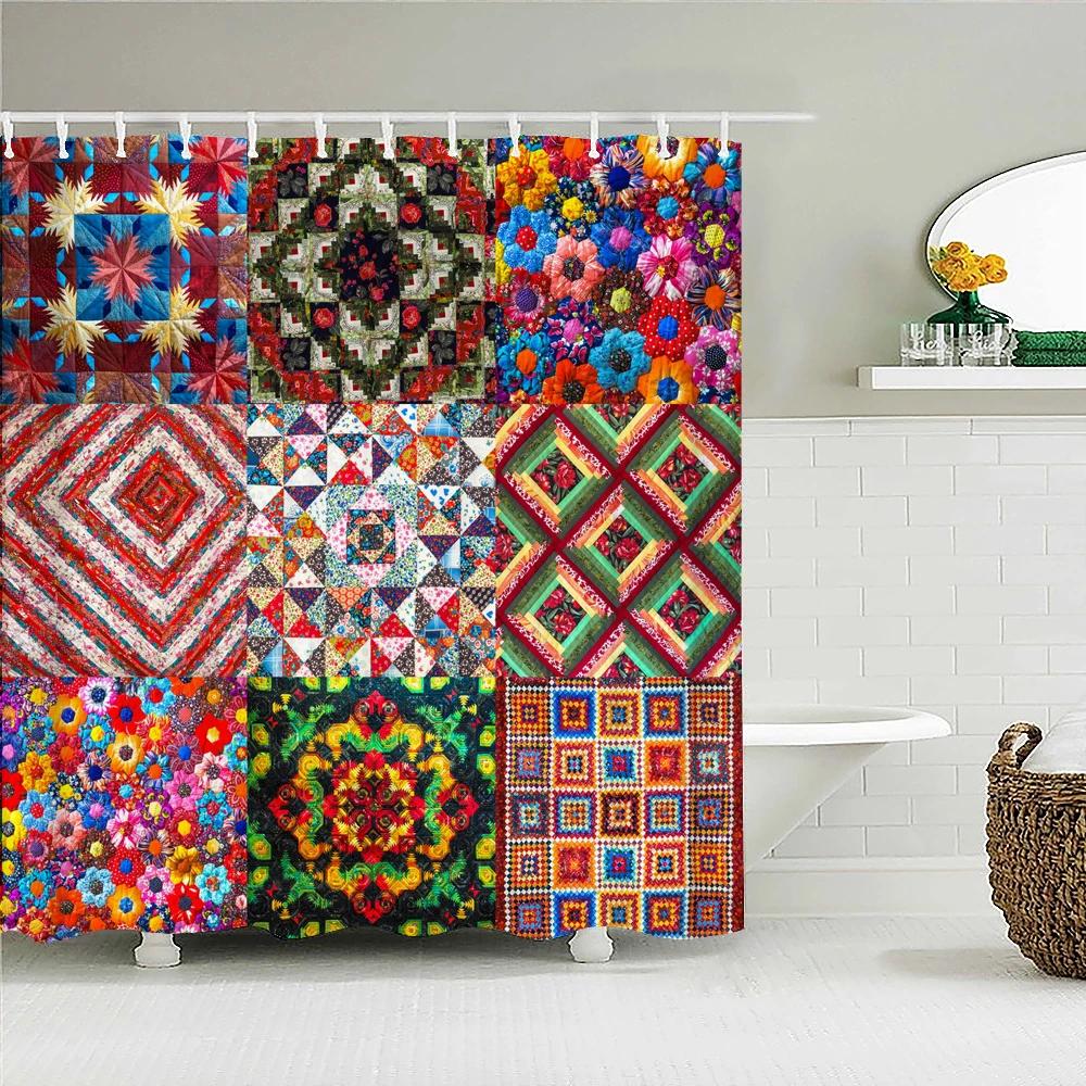 Indian  Bohemian Fabric Shower Curtain Bathroom Curtains Boho Mandala Waterproof Fabric Bath Screen Bathtub Decor with 12 Hooks