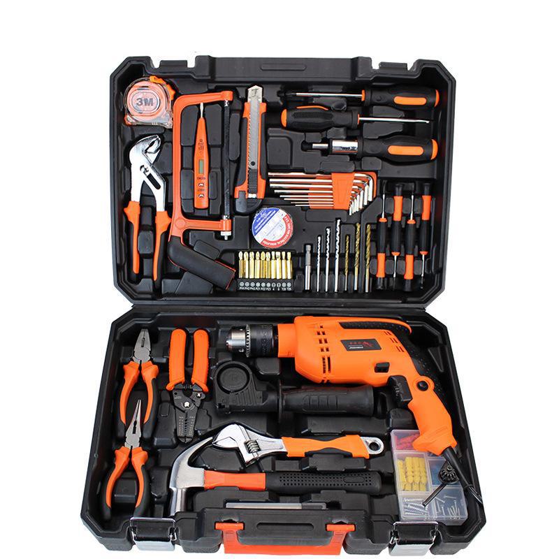 Household Hardware Tool Set: Electric & Impact Drill Combo with Toolbox for Vehicle Repair