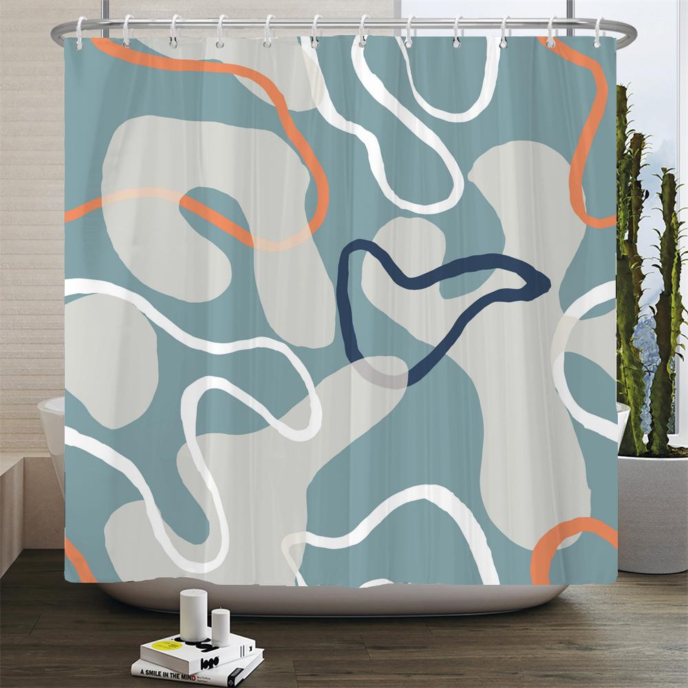Nordic Style Abstract Art Boho Shower Curtain Waterproof Polyester Bath Curtain Morandi Color Block Curtain Bathroom Decor