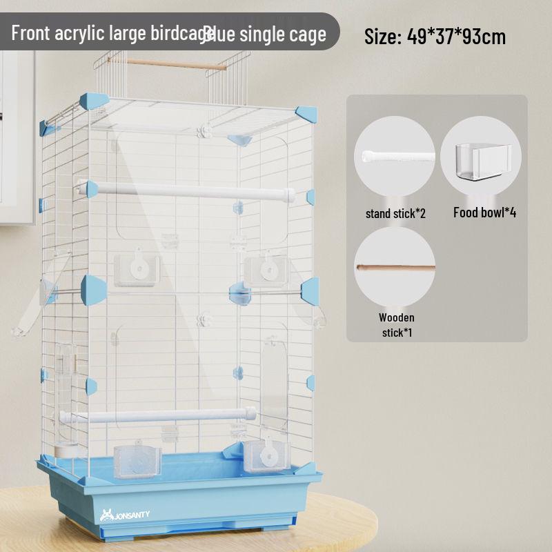Large Transparent Acrylic Bird Cage with Toilet for Cockatiels and Parrots
