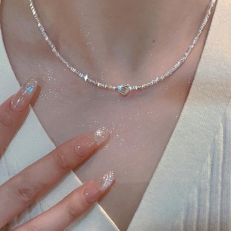 

Broken Silver Love Square Necklace Women S Light Luxury Fashion Cold Wind Collarbone Chain Niche Design Collarbone Chain