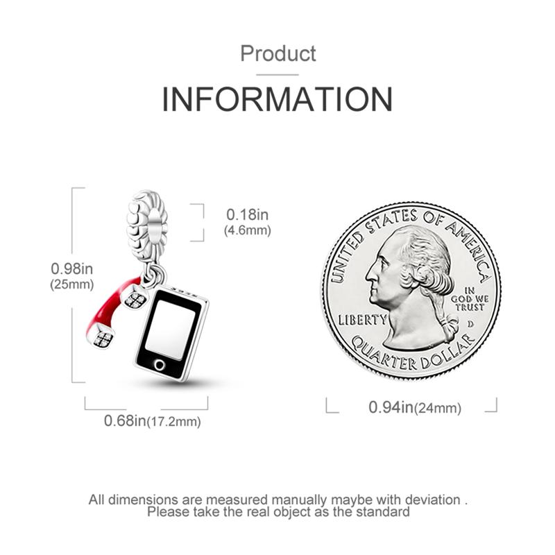 Authentic Charm Bead Charms Copper Creative Phone Handle Pendants Compatible With Charm Bead Charms Plata Bracelets for Women Jewellery Making Fine Gi