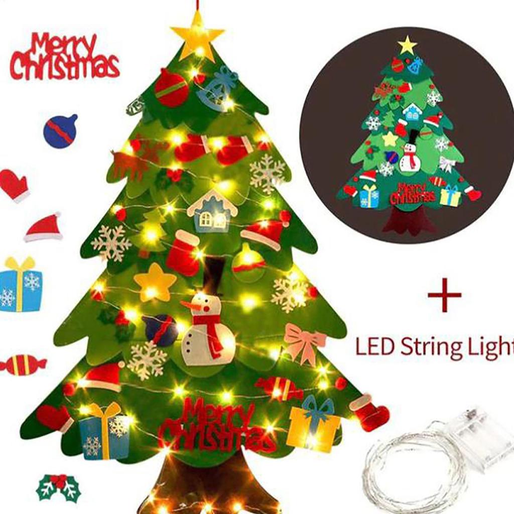 DIY Felt Christmas Tree with 3 Meters LED String Light for Kids Toddlers with 21pcs Detachable Ornaments for Home Decoration