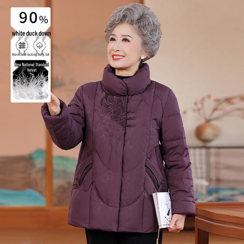 New Style Winter Red Cotton Jacket for Mom: Thickened Chinese-Style Coat for Middle-Aged & Elderly - Perfect for Weddings & Banquets.
