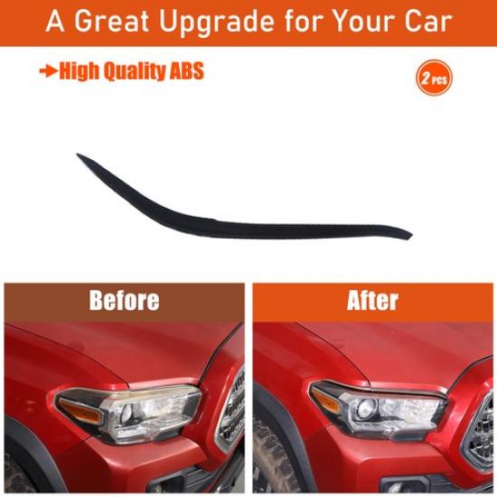 Piano Black Headlight Eyebrow Eyelid Strip Cover Trim For Toyota Tacoma 2016-22