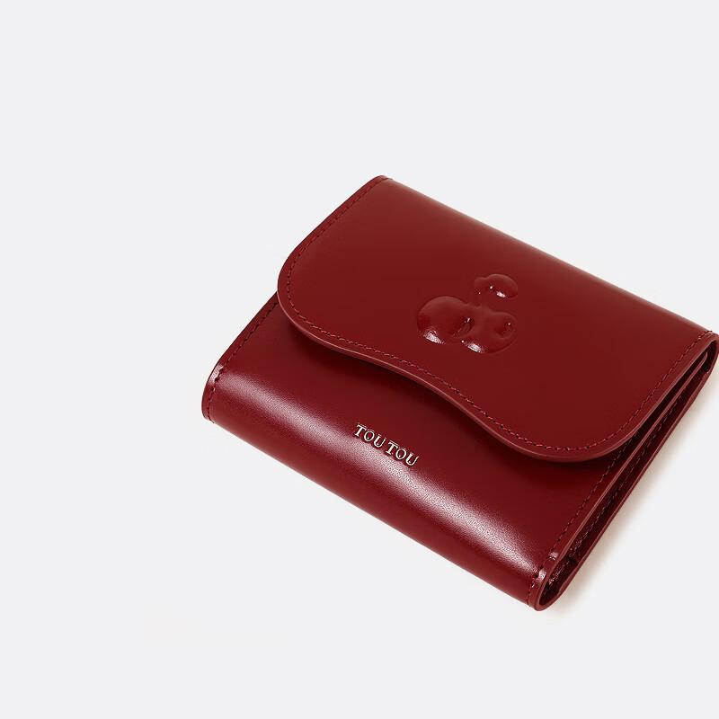 Toutou Cowhide Wallet, Short Card Holder, Red