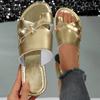 Fashion Gold Silver Flat Sandals Women 2026 Summer Pu Leather Clip Toe Beach Slippers Woman Light Non Slip Flip Flops Mujer