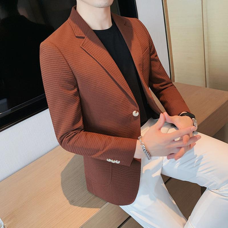 New Arrival Men's Suit Waffle Jacket Blazers Woolen Overcoat In Houndstooth Pattern for Autumn and Winter,Waffle Plaid Suit