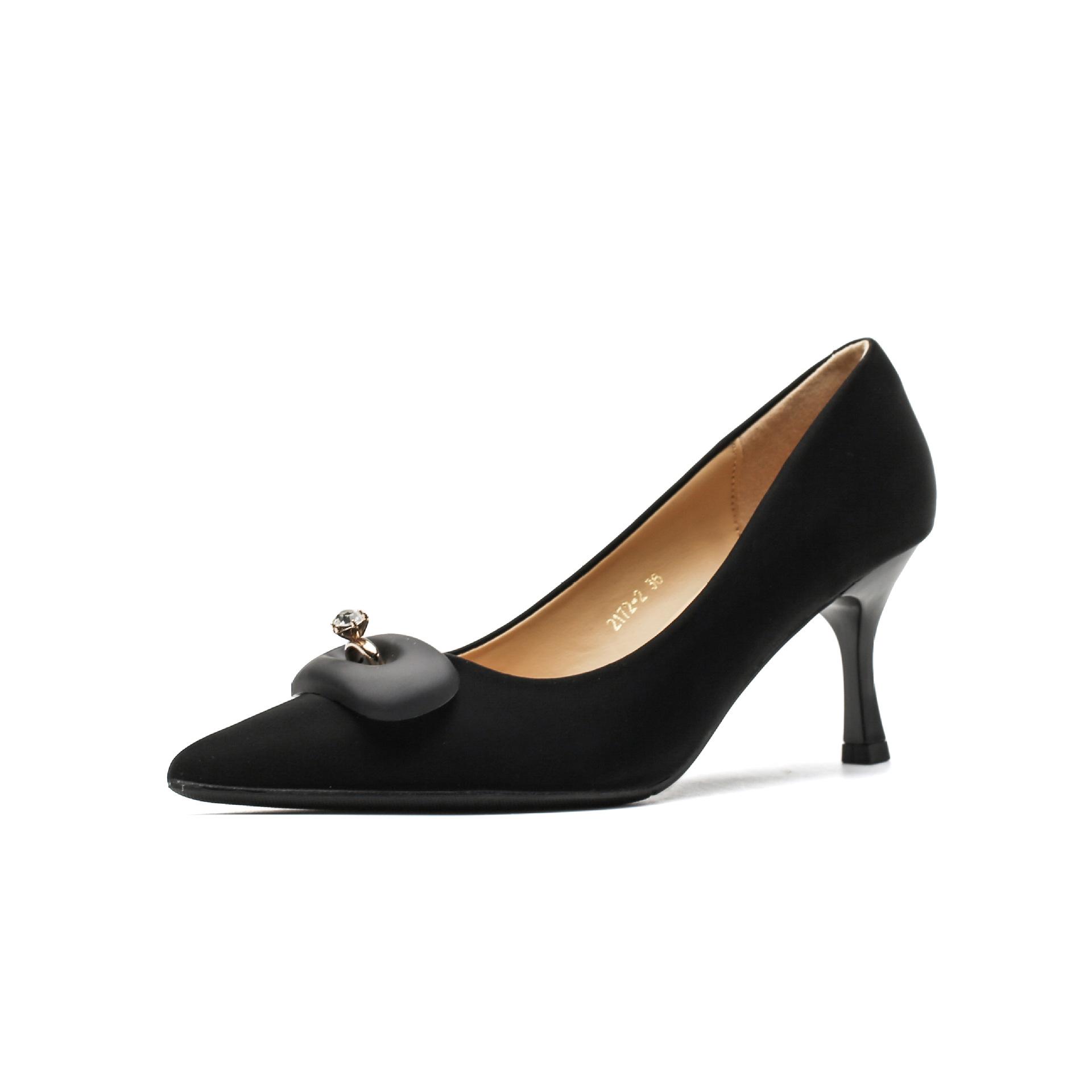 

2172-3 остроносые атласные французские шпильки женские с высоким чувством для работы, обувь для банкета, темпераментное платье, свадебная обувь 40 чёрный