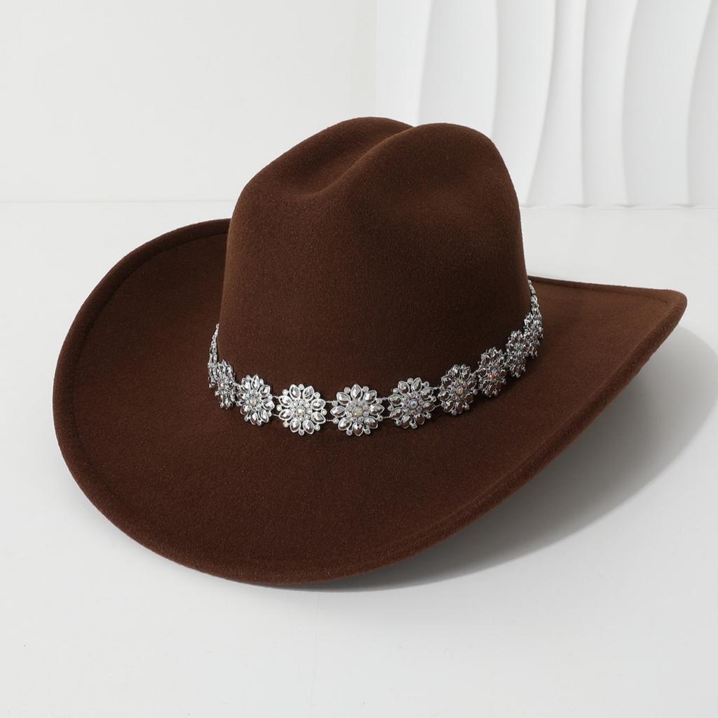 Men's unisex western cowboy hat Metallic flower rhinestone gem accessories Gentleman's hat Hiking hat