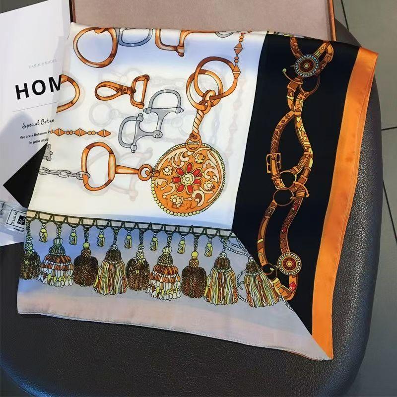 Elegant Square Silk Scarf Flower Pattern Handbag Wraps Head Handkerchief 70*70Cm Double Sides Neckerchief Women