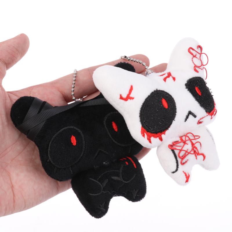 1Pair Black White Injured Broken Ghost Plush Keychain Halloween Cartoon Stuffed Doll Keyring Bag Pendant Couple Decoration
