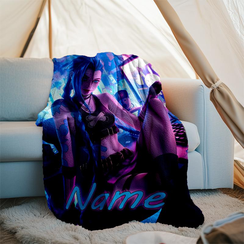 Personalized Custom Name Blanket - League of Legends Jinx Print Design,Blanket for Sofa,Bed,Travel,Camping - Soft and Warm, Great Gift