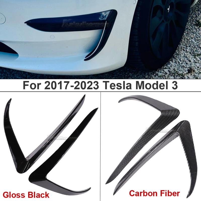 Pair Car Fog Lamp Trim Cover For Tesla Model 3 2017 2018 2019-2023 Front Bumper Fog Lamp Wind Knife Spoiler Fog Light Eyebrow