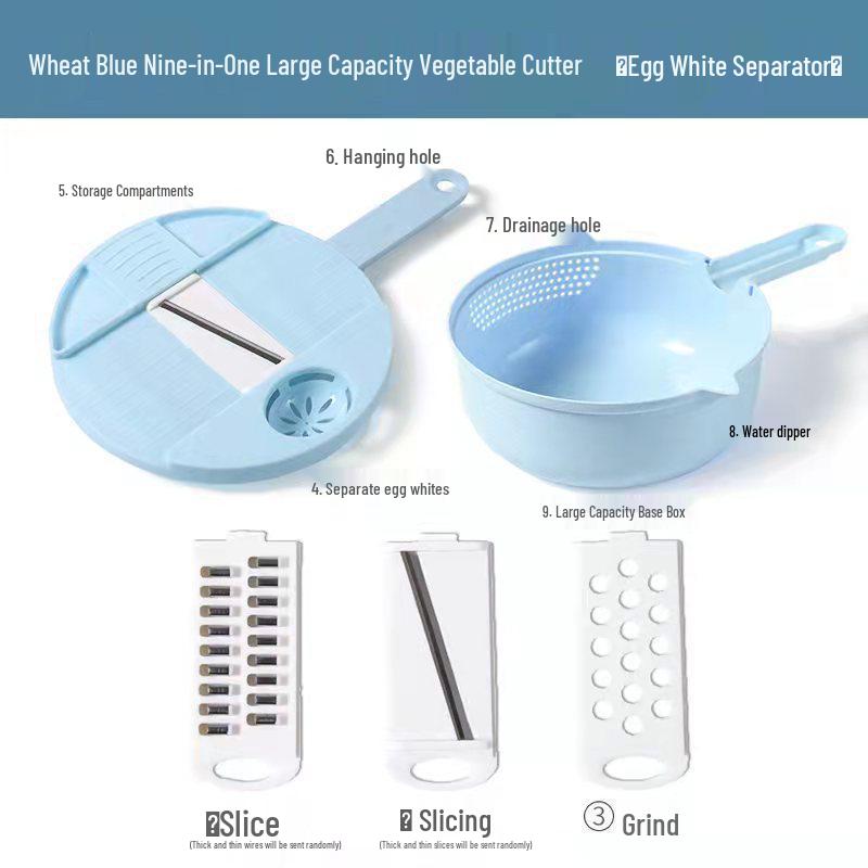 9-in-1 Multifunctional Vegetable Cutter and 12-Piece Grater Set for Potato and Carrot Shredding