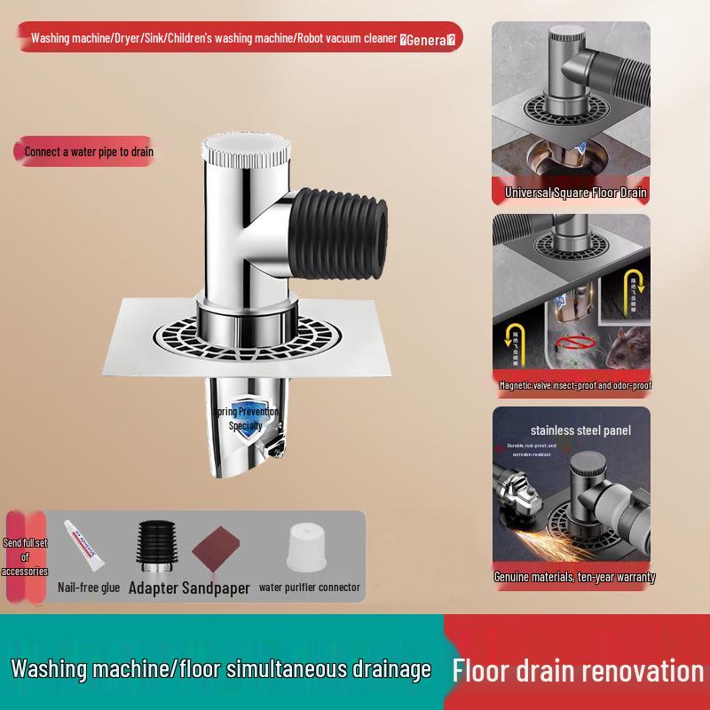 Three-Way Anti-Odor Drain Connector for Washing Machine & Dryer