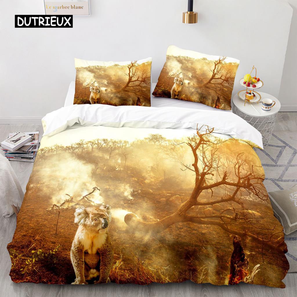 Koala Duvet Cover Set Microfiber Australia Animal Comforter Cover Queen for Kids Boy Girl Funny Lovely Koala On Tree Bedding Set
