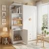 Wardrobe, Multipurpose Cabinet in White/Natural, with Drawers, Clothes Rail and Open Shelf Compartments for Bedroom, Teen Room and Hallway