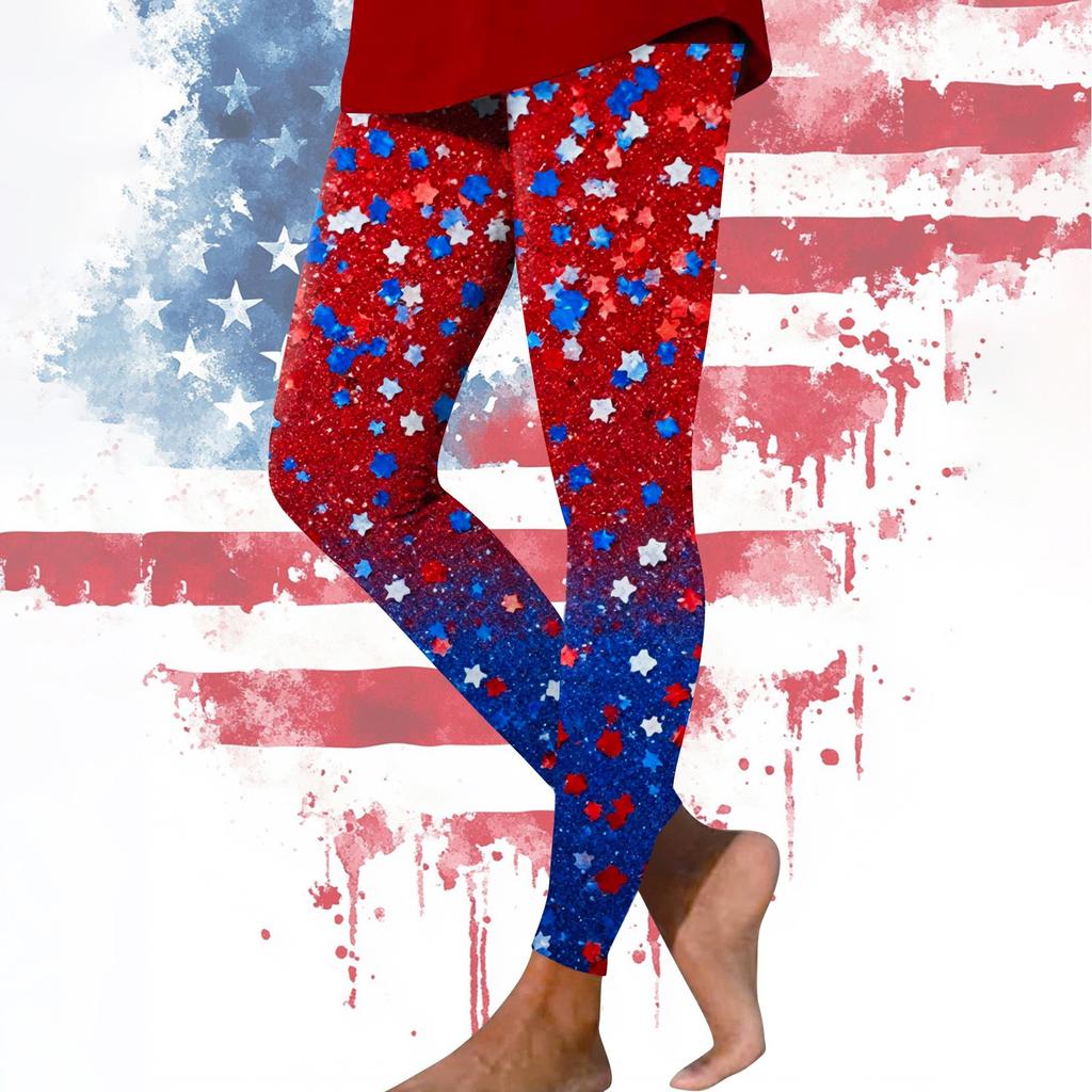 Damen Casual Fashion Outdoor Unabhängigkeitstag Bedruckte Slim Elastische Yogahose Cropped Hose