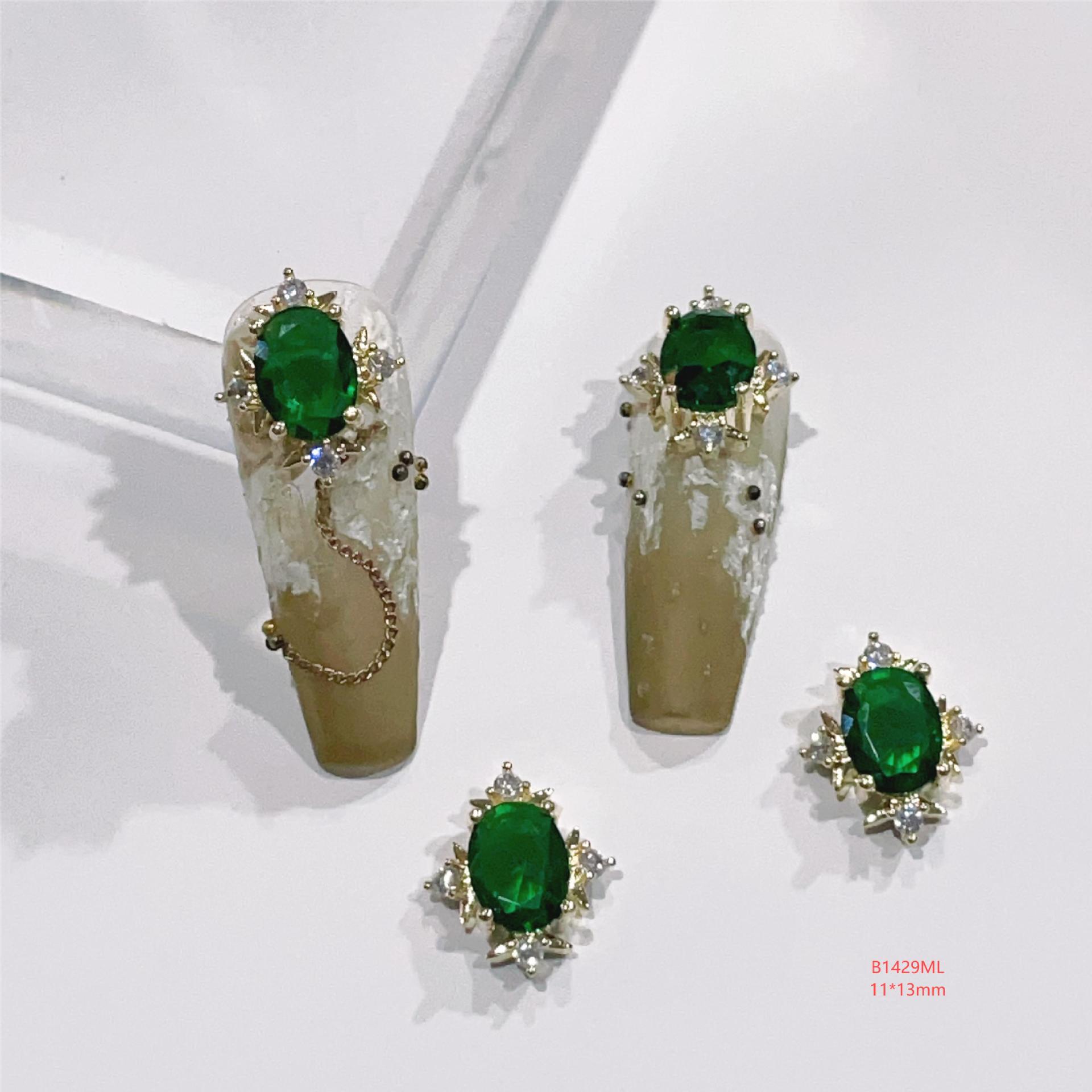 

Смарагдово-зелений ретро-корт стиль циркон ювелірні вироби для нейл-арту