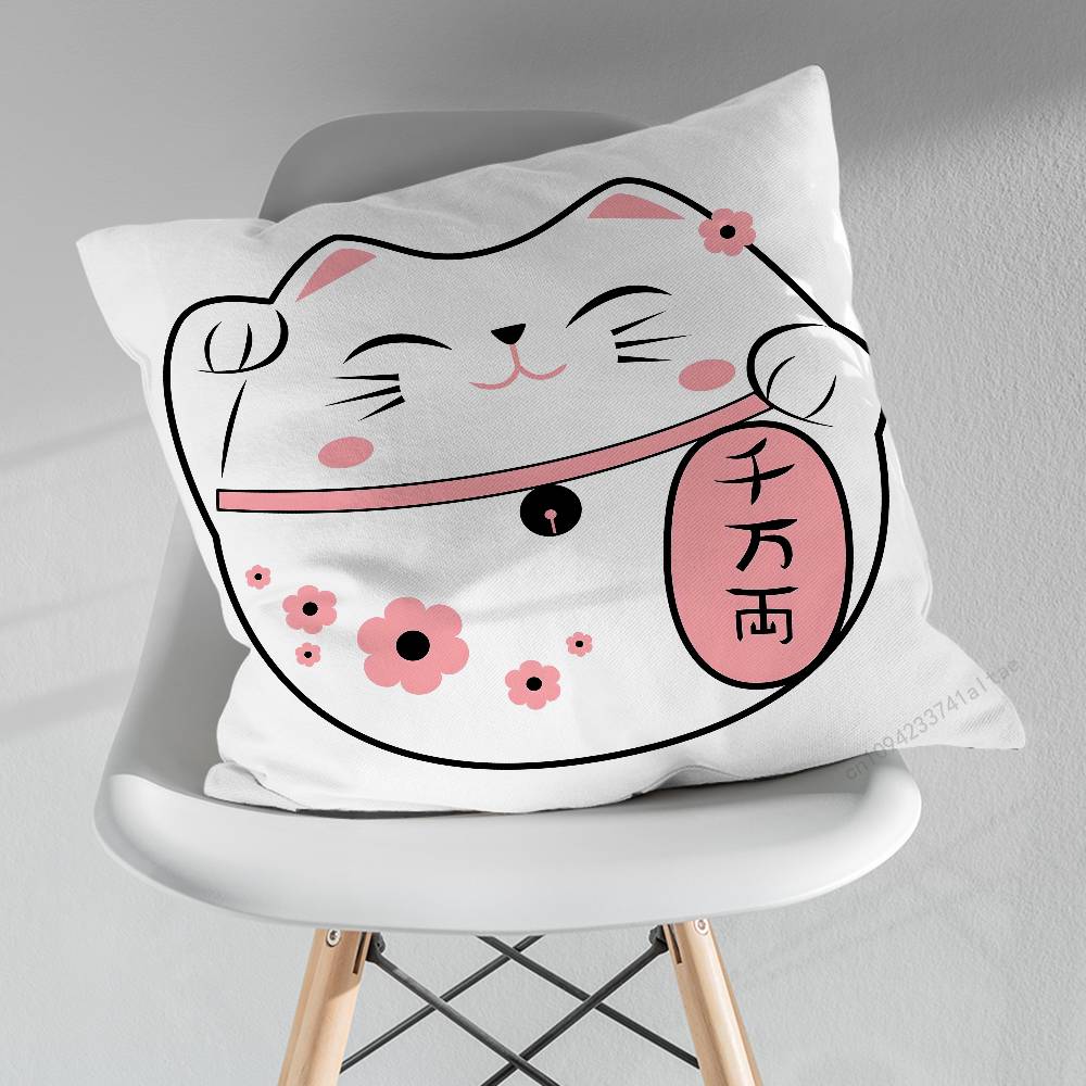

Cartoon lucky Cat Japanese Various Sizes Square Pillow Case For Car Home Bedchamber Decor Birthday Gift 30x30cm